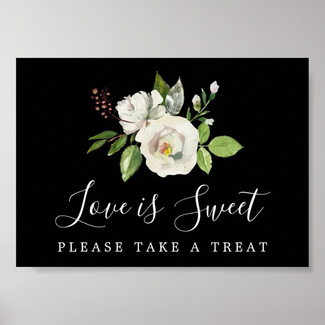 Red Floral Love is Sweet Wedding Dessert Bar Sign (Front)