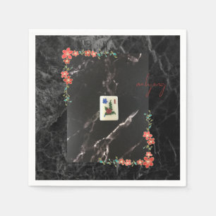 Red floral mahjong paper plate  napkin