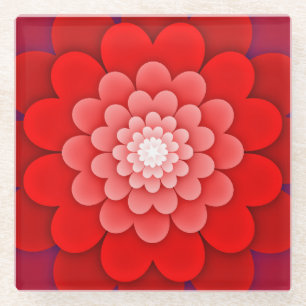 Red Floral Mandala-58566 Glass Coaster