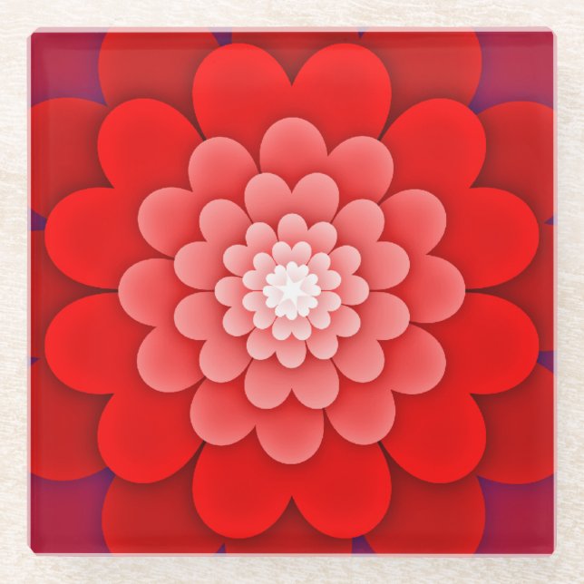 Red Floral Mandala-58566 Glass Coaster (Front)
