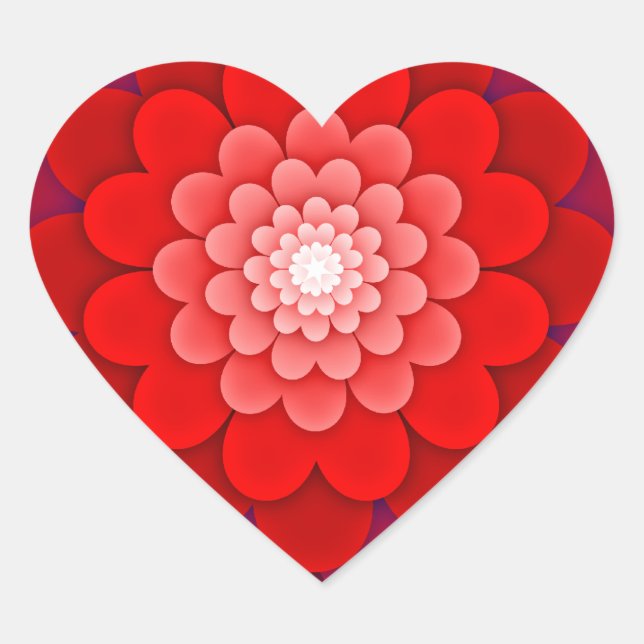 Red Floral Mandala-58566 Heart Sticker (Front)