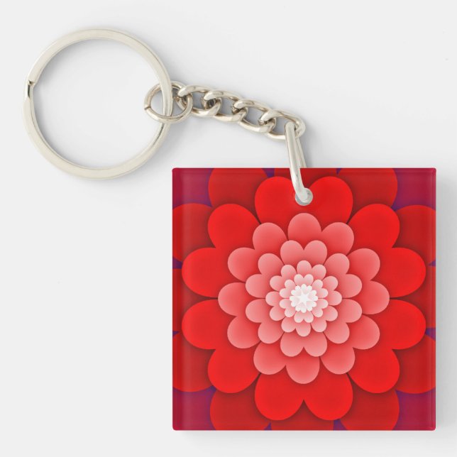 Red Floral Mandala-58566 Key Ring (Front)
