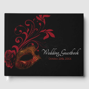 Red Floral Mask Wedding Guest Book