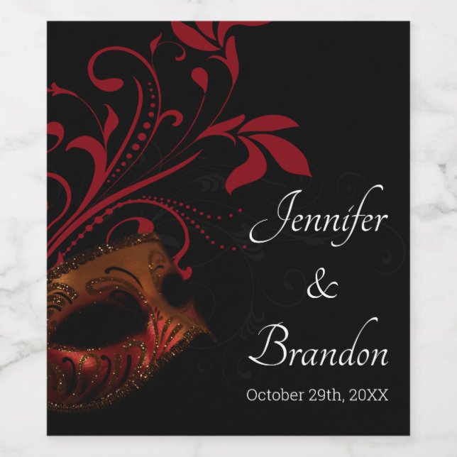 Red Floral Mask Wine Label (Single Label)