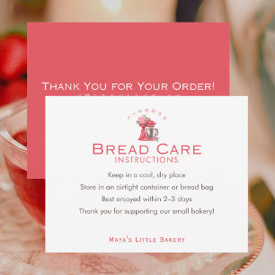 Red Floral Mixer Bread Care Instructions Thank You Card