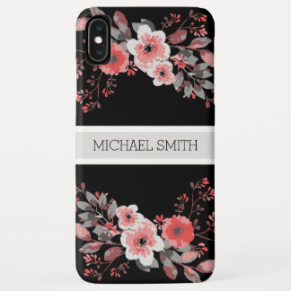 Red Floral Modern Black Elegant Name iPhone XS Max Case