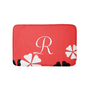 Red Floral Monogrammed Plush Bath Mat