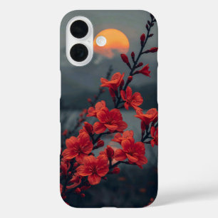 Red Floral Moon Phone Case Elegant Red Blossoms