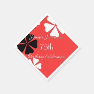 Red Floral, Name, 75th Birthday Party Paper Napkin
