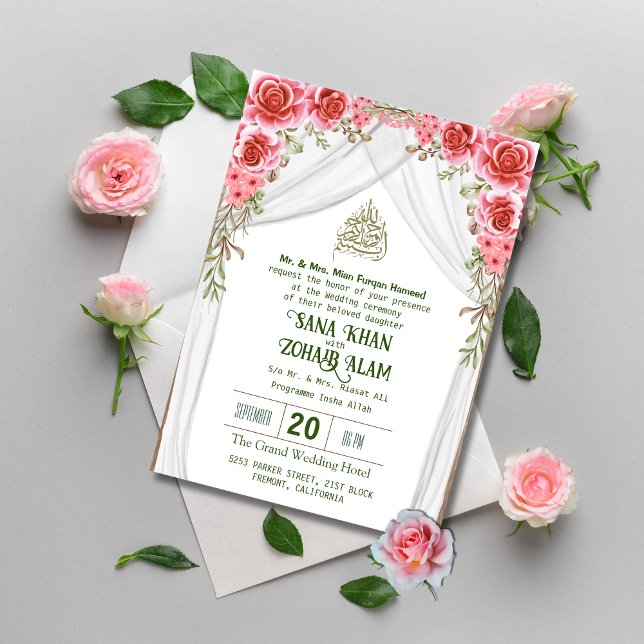 Red Floral Nikah Islamic Wedding Invitation (Creator Uploaded)