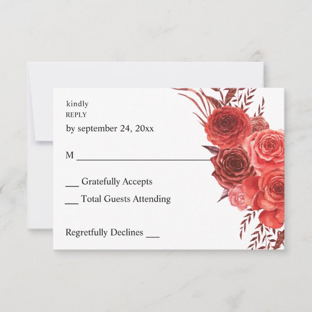 Red Floral no Meal RSVP 2 Card (Front)