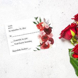 Red Floral no Meal RSVP Card