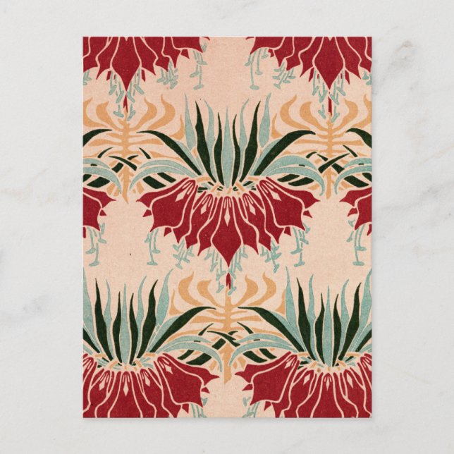 Red Floral Nouveau Postcard (Front)