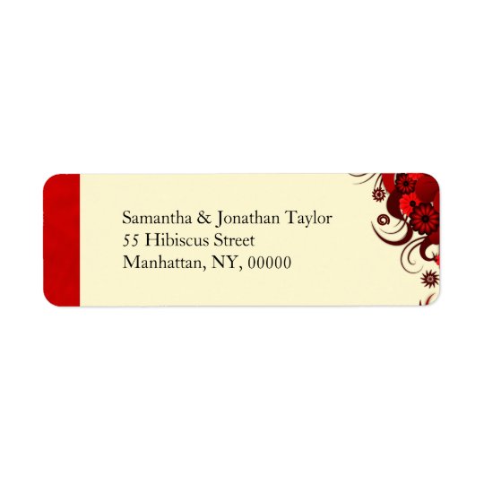 Red Floral on White Return Address Labels Favours