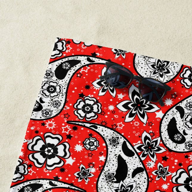 Red Floral Paisley Pattern Design  Beach Towel (Creator Uploaded)