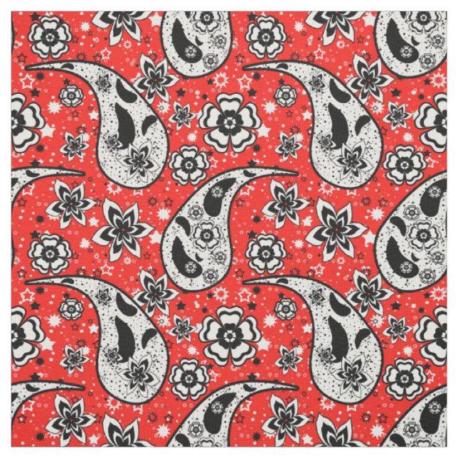 Red Floral Paisley Pattern Design  Fabric (Swatch)