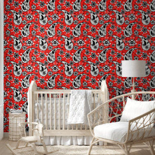 Red Floral Paisley Pattern Design Wallpaper
