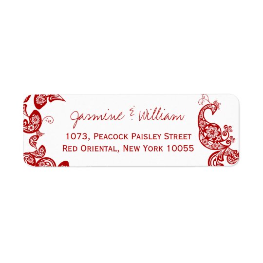 Red Floral Paisley Peacock Elegant Chic Weddding Return Address Label