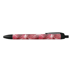 Red Floral Pattern Black Ink Pen