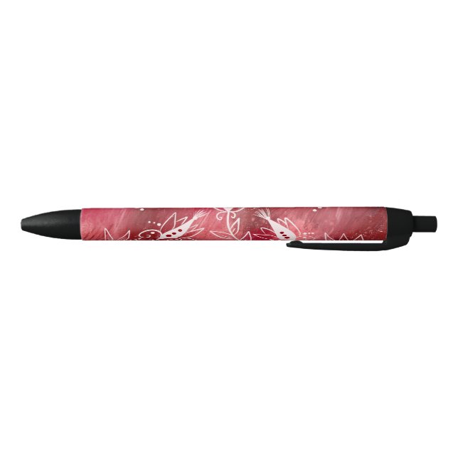 Red Floral Pattern Black Ink Pen (Bottom)