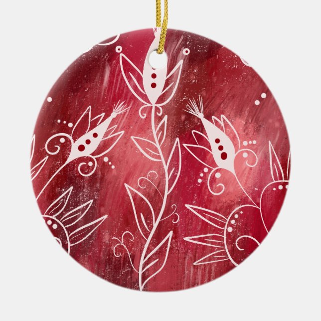 Red Floral Pattern Ceramic Tree Decoration (Front)