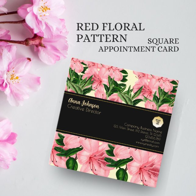 Red Floral Pattern Custom Name Business Logo Appointment Card (Creator Uploaded)