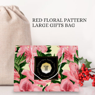 Red Floral Pattern Custom Name Business Logo Large Gift Bag