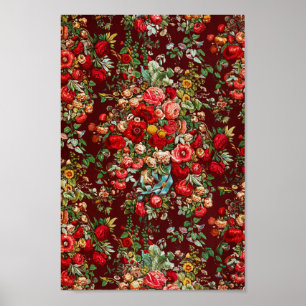 Red Floral Pattern Elegant Vintage Poster