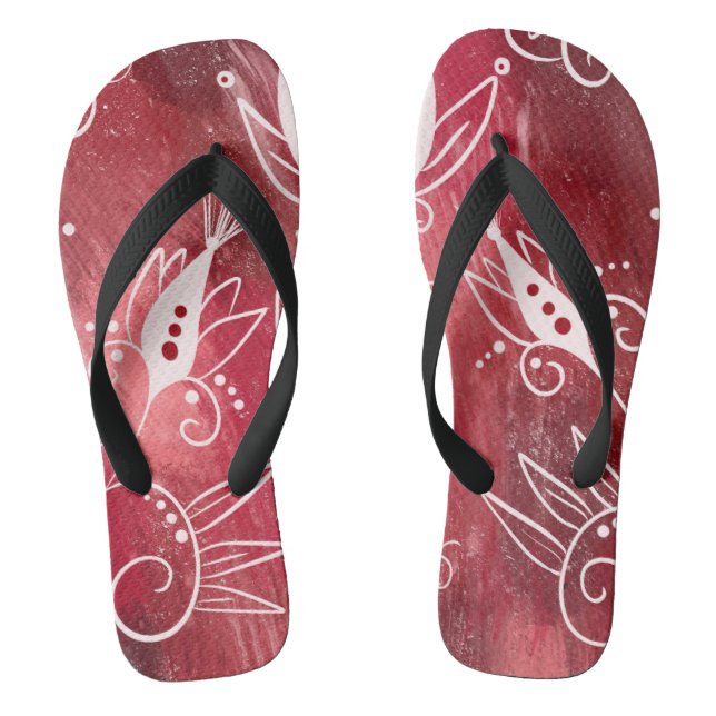 Red Floral Pattern Flip Flops (Footbed)
