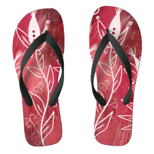 Red Floral Pattern Flip Flops