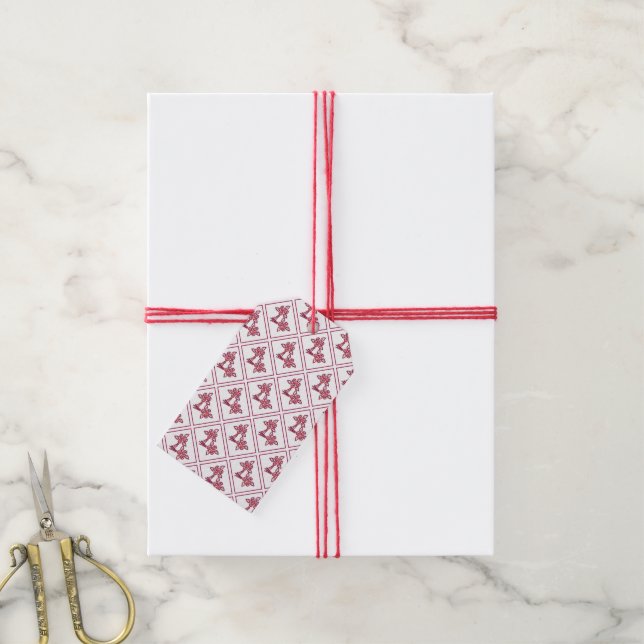 Red Floral Pattern Gift Tag (With Twine)