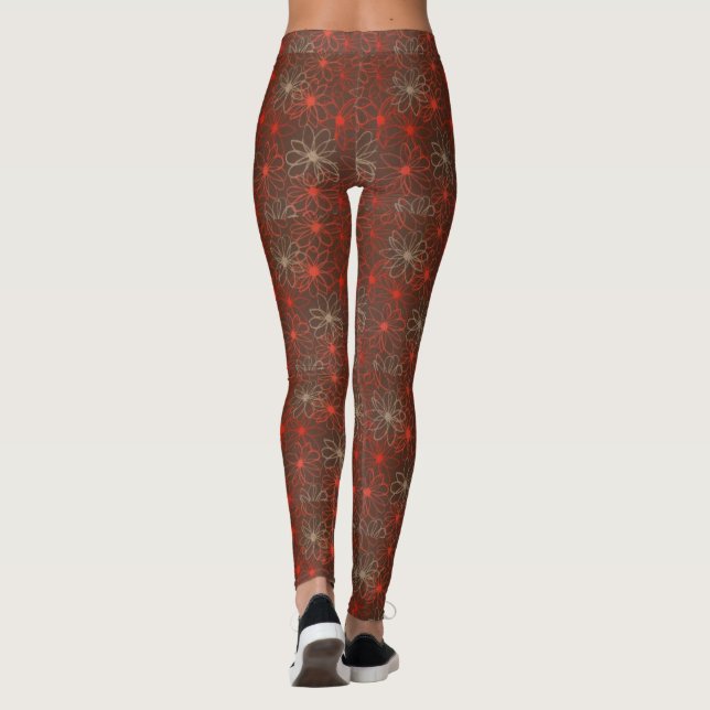 Red Floral Pattern Leggings (Back)