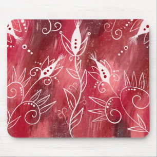 Red Floral Pattern Mouse Mat