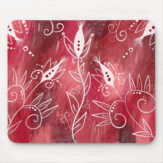 Red Floral Pattern Mouse Mat (Front)