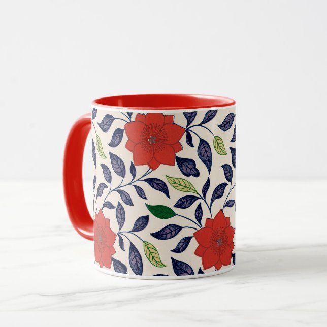 Red Floral Pattern Mug (Front Left)