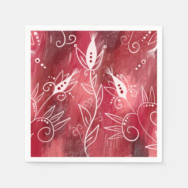 Red Floral Pattern Napkin (Front)