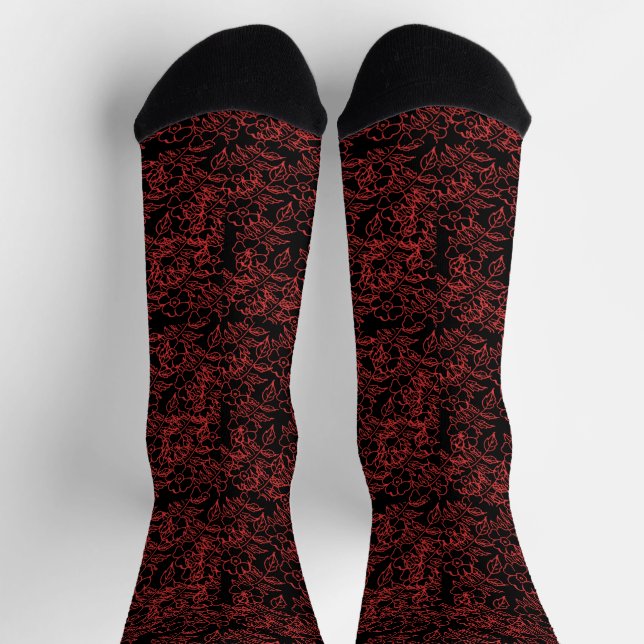 Red Floral pattern on black Socks (Top)