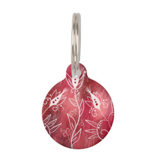 Red Floral Pattern Pet Tag