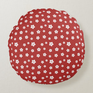 Red Floral Pattern Round Cushion