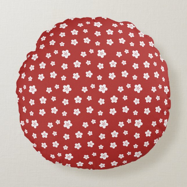 Red Floral Pattern Round Cushion (Front)