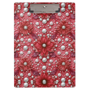 Red Floral Pattern With Pearl Accents Clipboard
