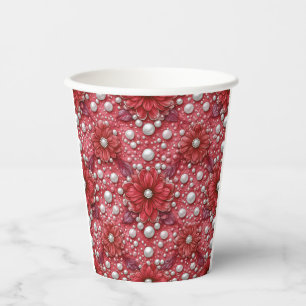 Red Floral Pattern With Pearl Accents Paper Cups