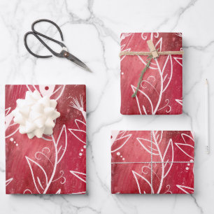 Red Floral Pattern Wrapping Paper Sheet