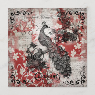 Red Floral Peacock Wedding Invitation