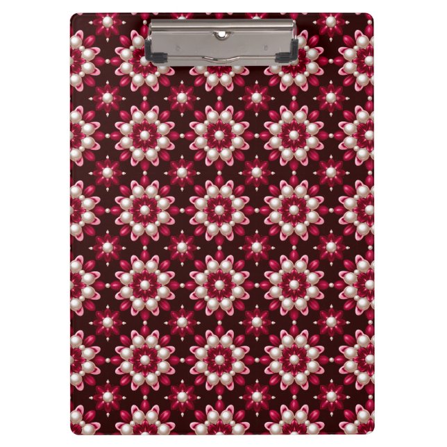 🌸 Red Floral Pearl Desk Folder Gift For Her💎 Clipboard (Front)