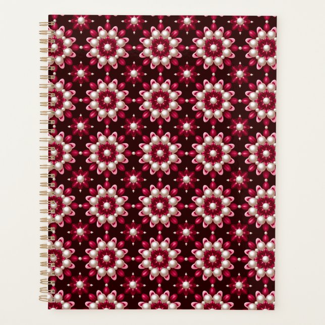 🌸 Red Floral Pearl Desk Folder Gift For Her💎 Planner (Front)