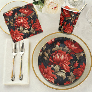 Red Floral Peony Napkin