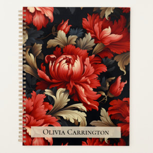 Red Floral Peony Pattern Personalised Planner
