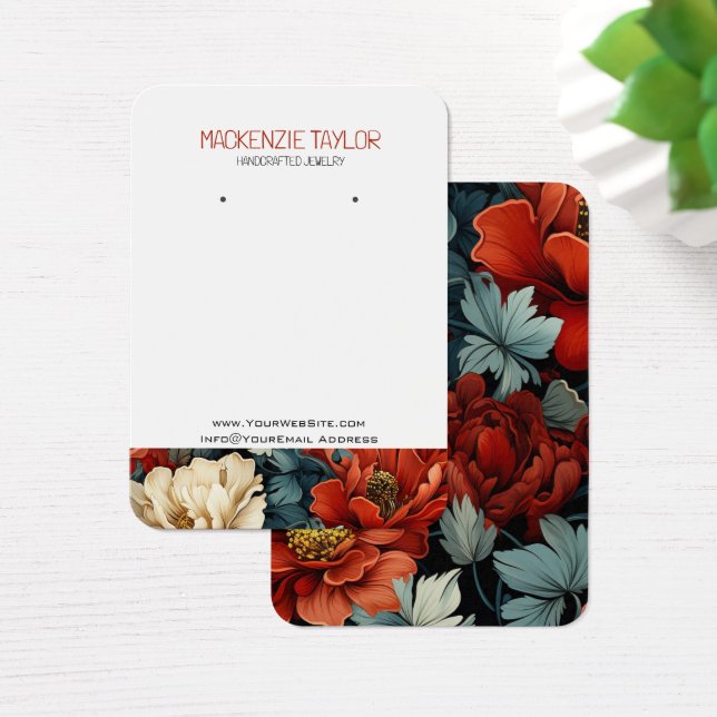 Red Floral Personalised Earring Display Card (Desk)