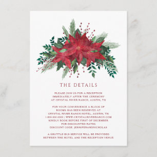 Red Floral Poinsettia Christmas Wedding Details Enclosure Card